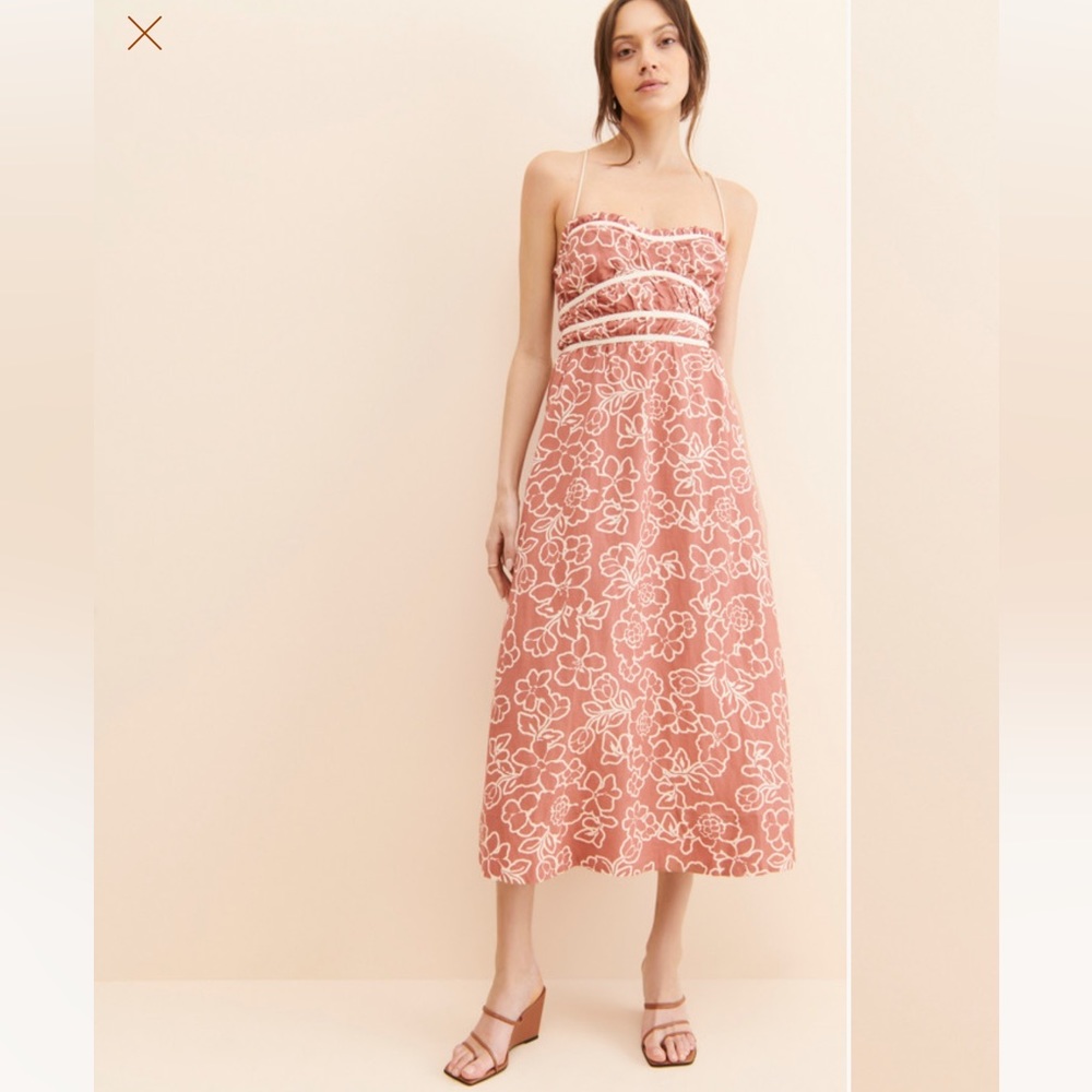 Dusty Salmon and White Floral midi dress “Monte Floral Midi Dress by Mon Renn”